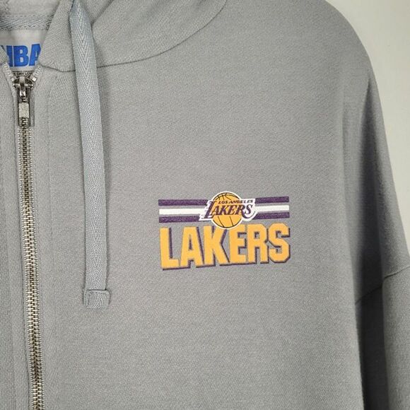 NBA Los Angeles Lakers Size L NEW Sweatshirt Hoodie 1/4 Zip Kangaroo Pocket Gray - Picture 7 of 10